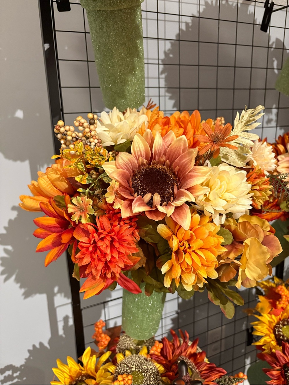 Artificial Fall Floral Bouquet - Orange, Yellow & Cream Set of 2 for headstone